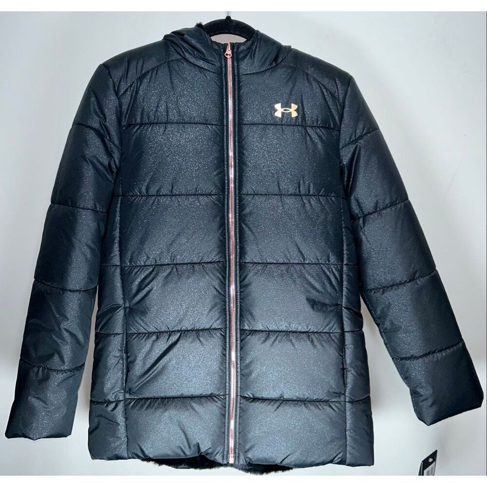 Under Armour Youth Girl's Willow Parka insulated winter jacket in black with a r
